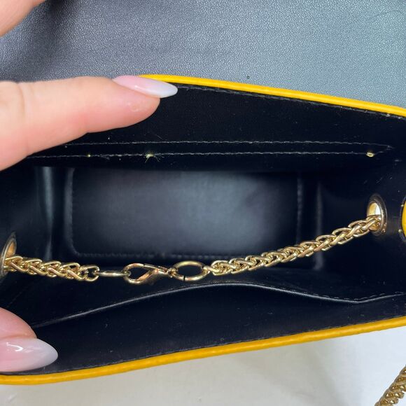 Shoulder Mini Tote Bag Purse Gold Chain Mustard Yellow Women’s #577 - Picture 6 of 12